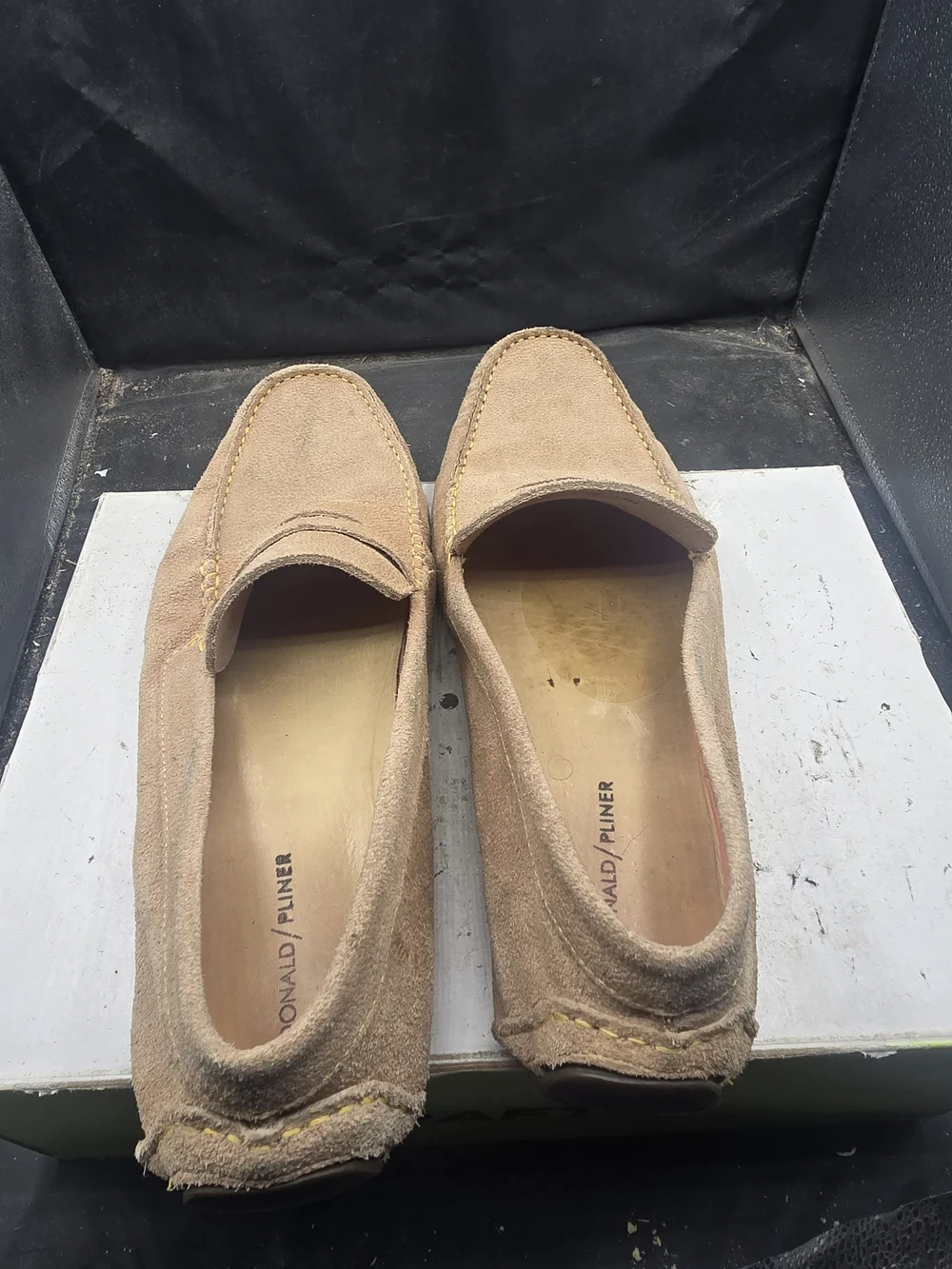 Donald J. Pliner Suede Penny Loafers in Taupe